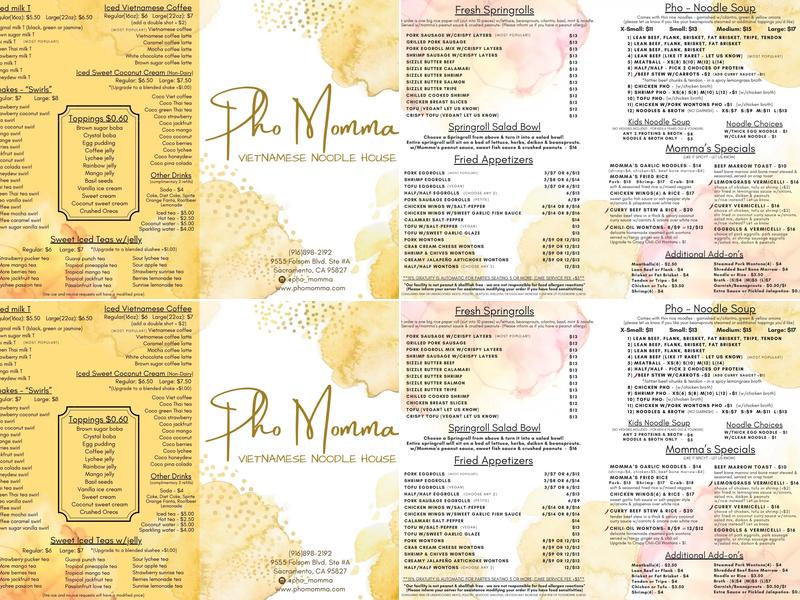 Pho Momma Menu