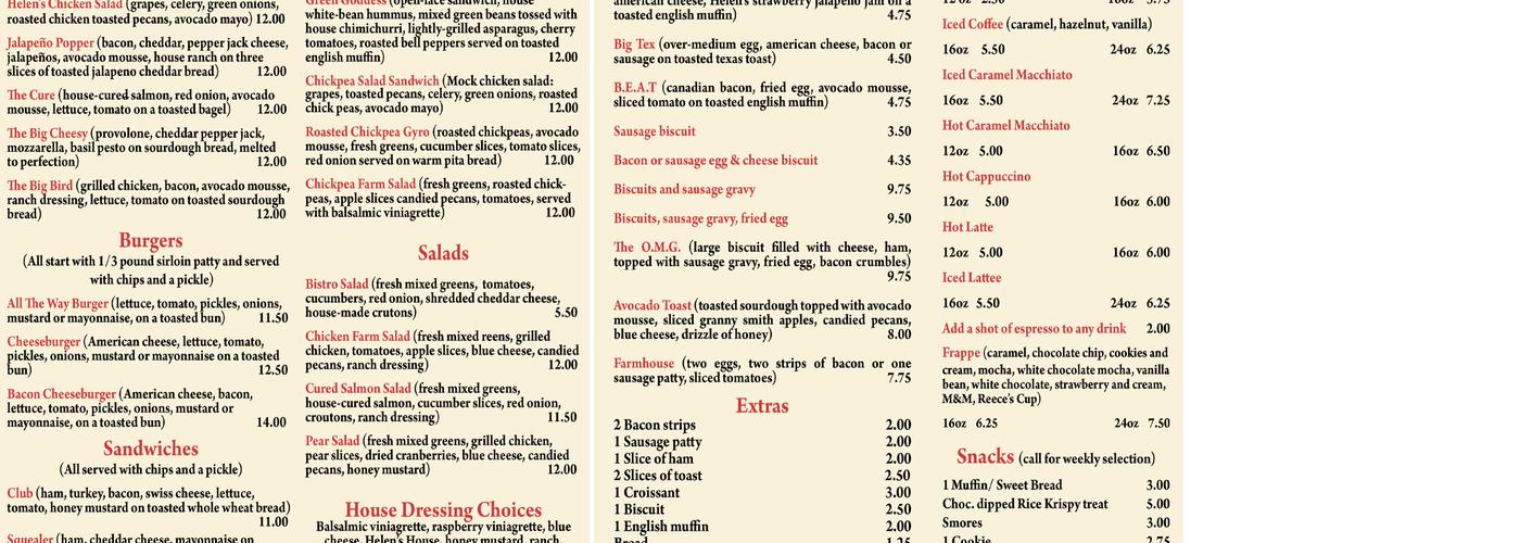 Library Cafe Menu