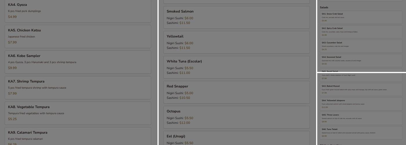 Kobe Teppan & Sushi Menu