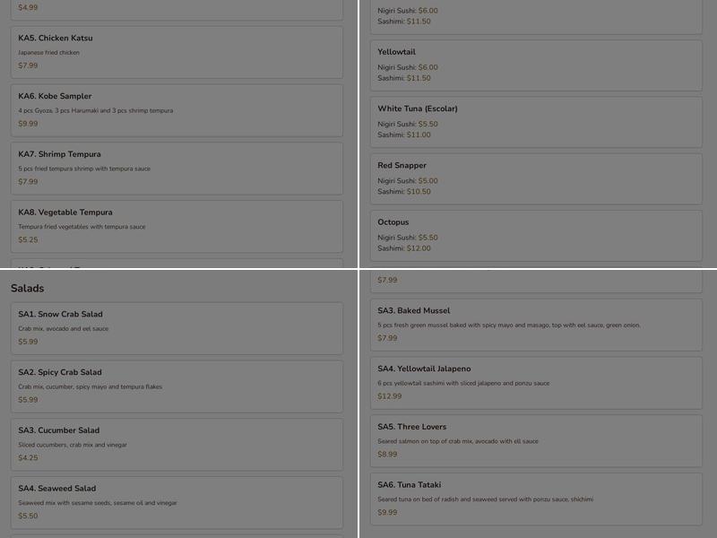 Kobe Teppan & Sushi Menu