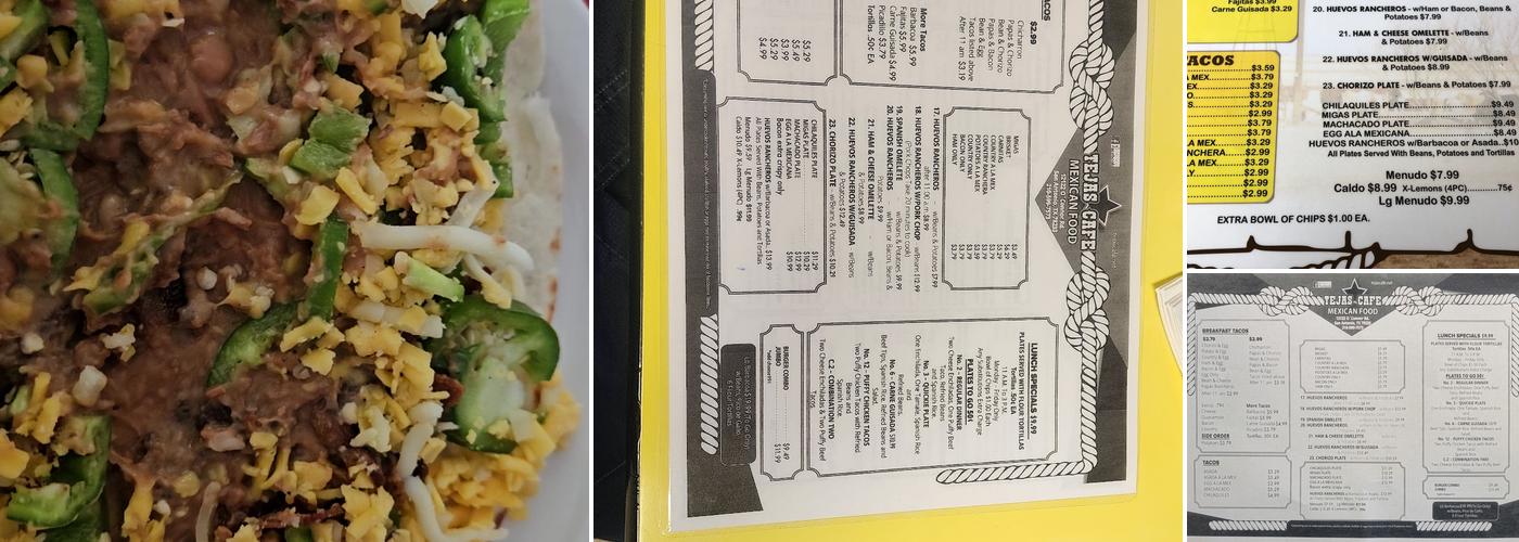 Tejas Cafe Menu