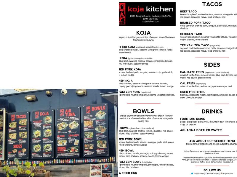 Koja Kitchen Menu