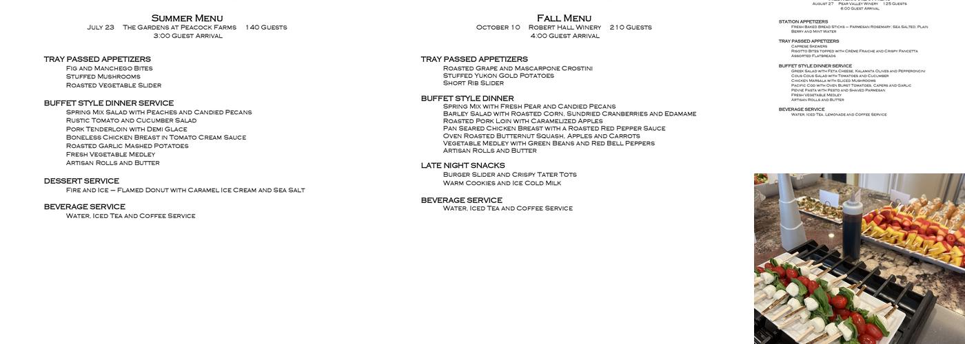 Chefs Table Catering Menu