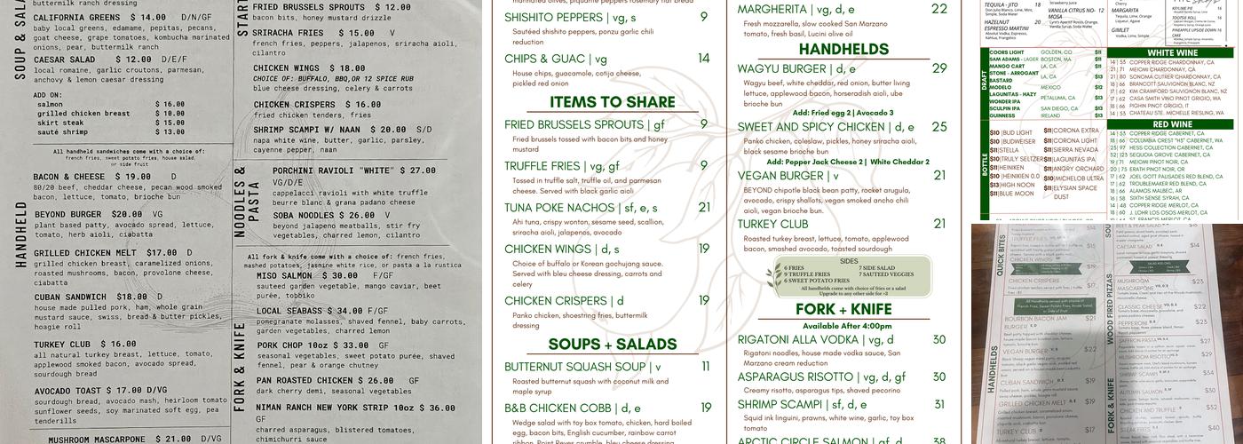 Bosc & Bartlett Menu