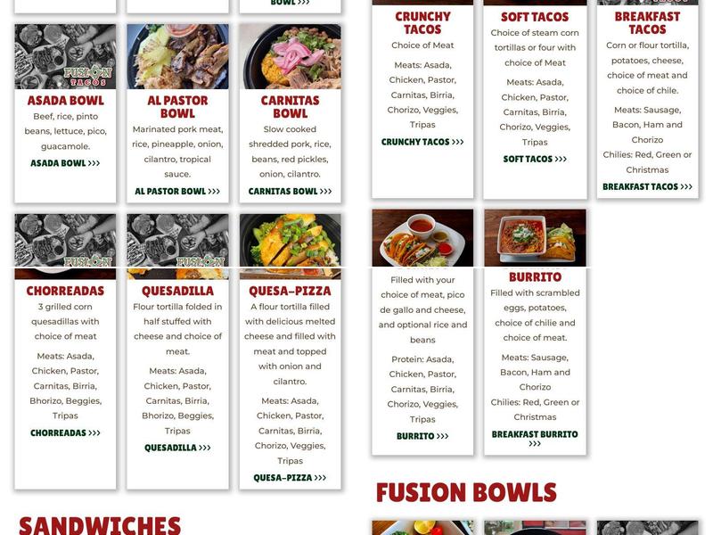 Fusion Tacos @Santa Fe Place Mall Menu
