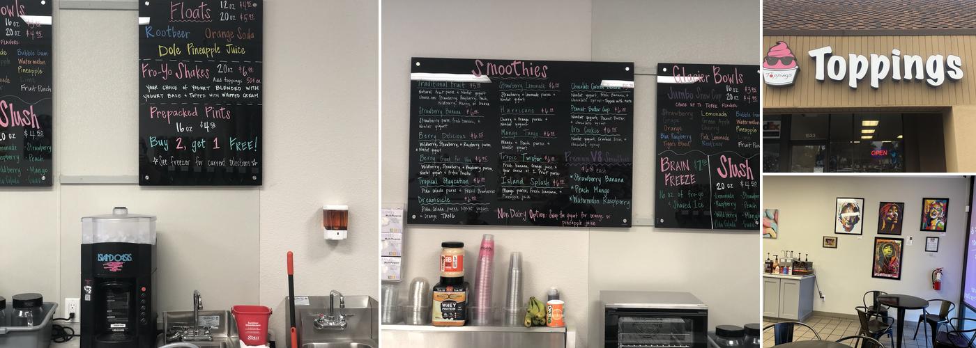 Toppings frozen yogurt and smoothie bar Menu