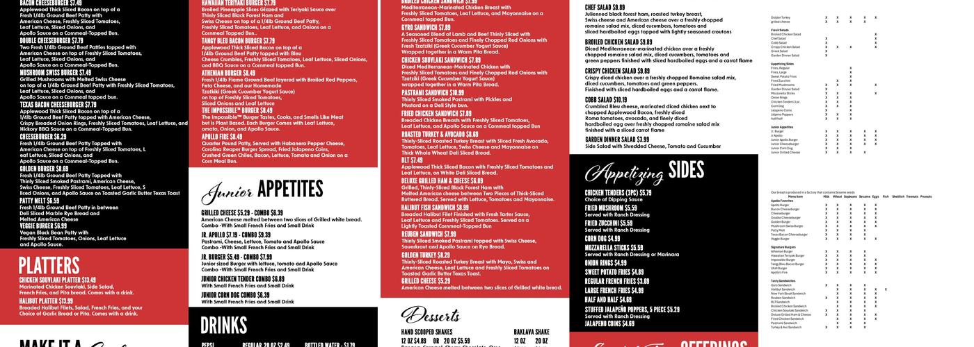 Apollo Burger Menu