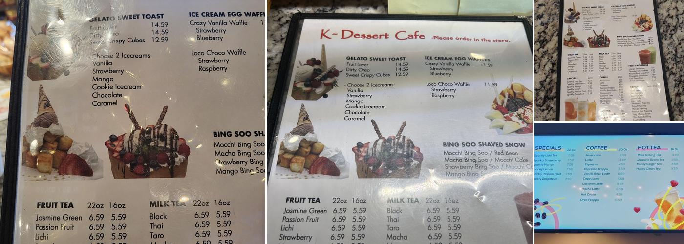 K-Desserts Cafe Menu