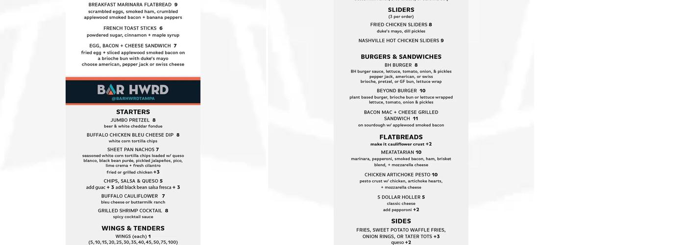 Bar HWRD Menu