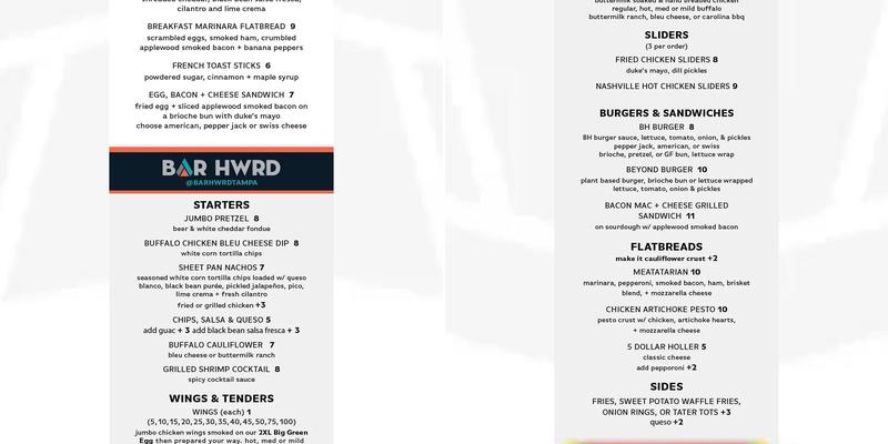 Bar HWRD Menu