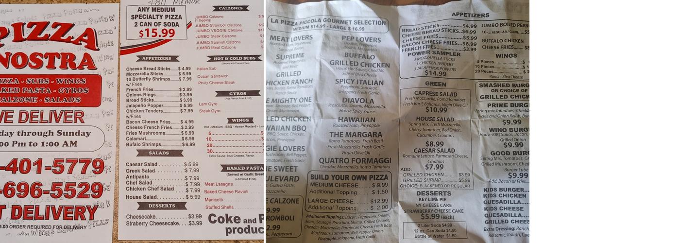 Pizza Nostra Menu