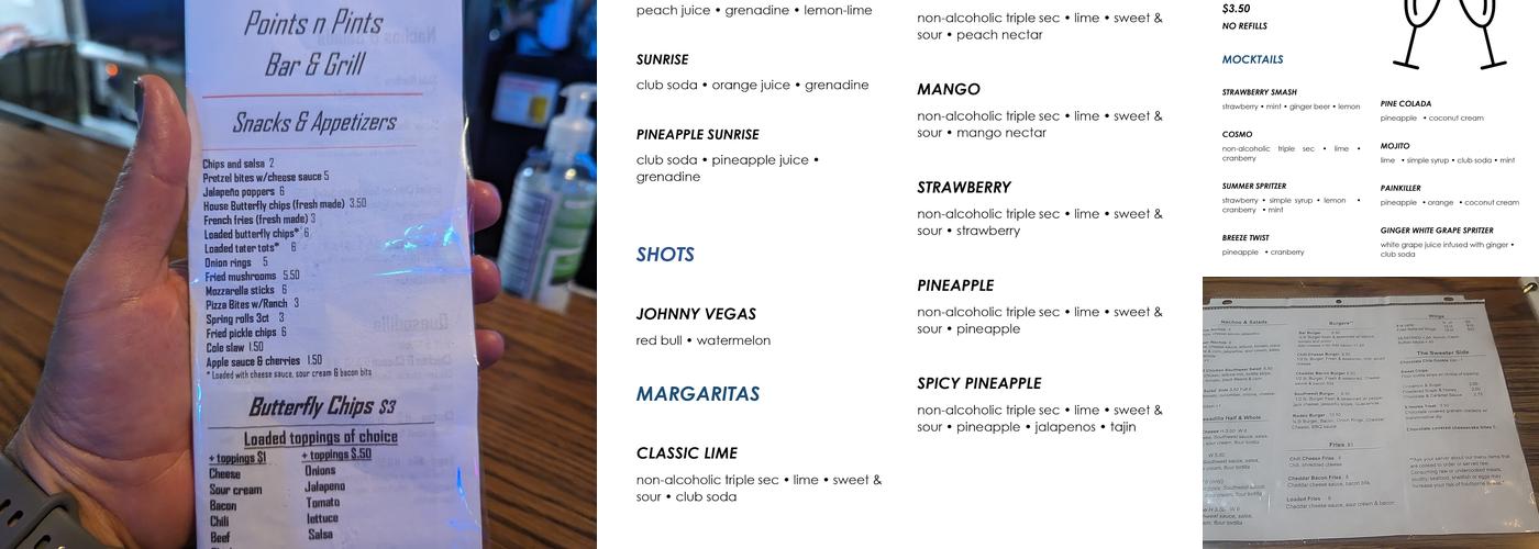 Points n Pints Bar & Grill Menu