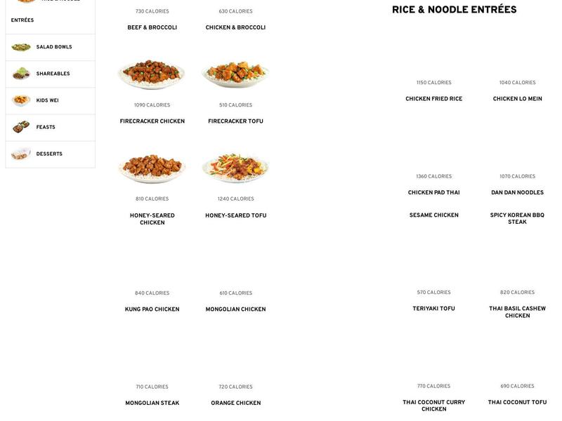 Pei Wei Menu