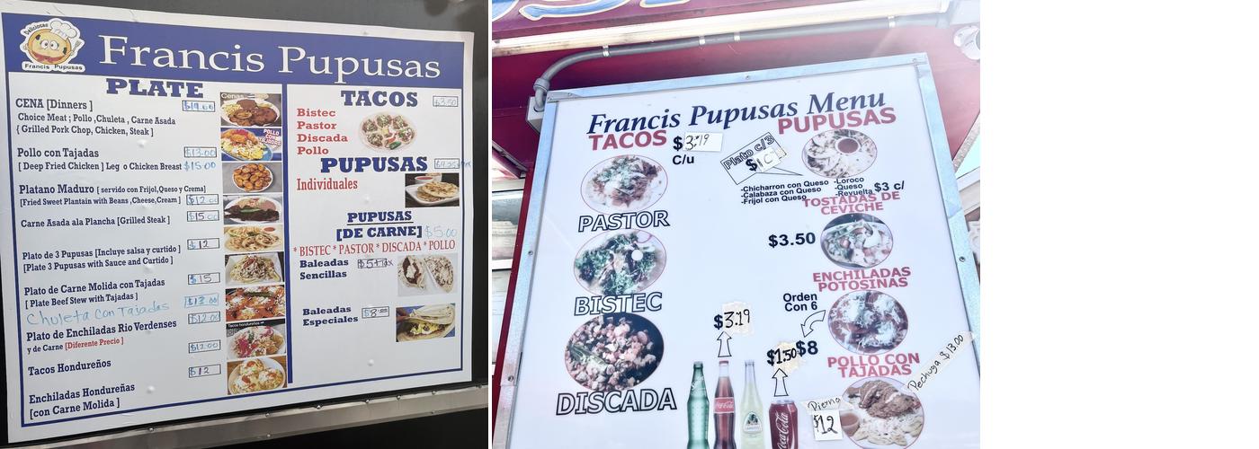 Francis Pupusas Menu