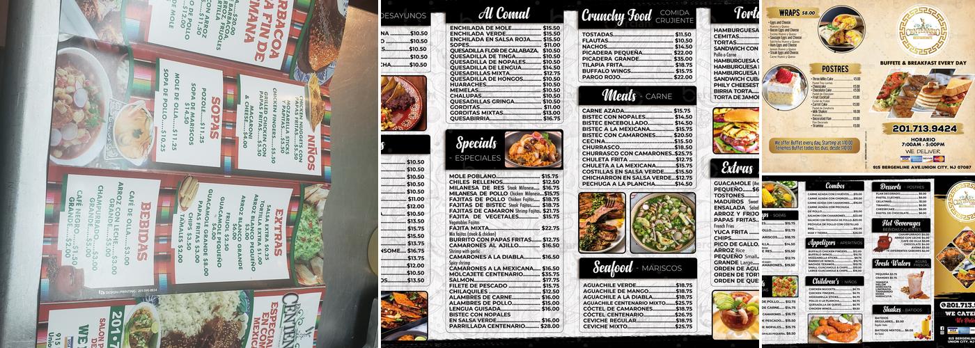 El Centenario Menu
