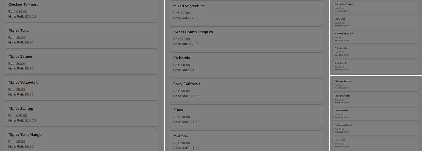 Samurai Japan Menu