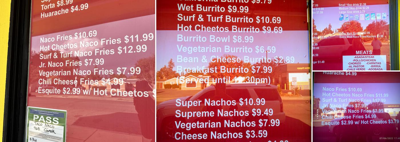 Taqueria El Taco Naco Menu