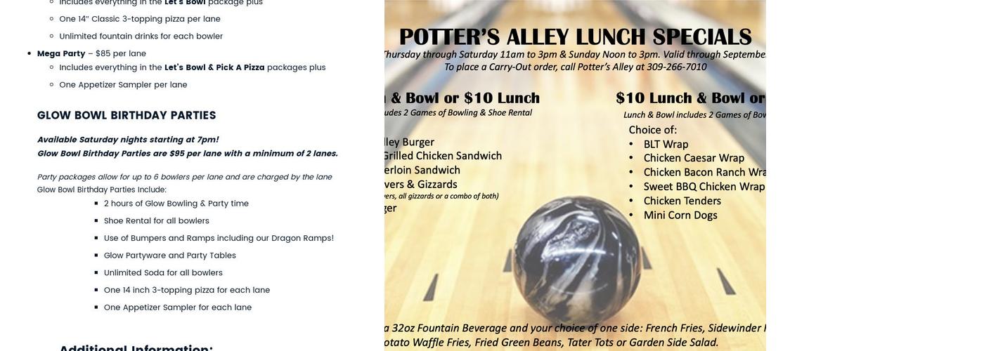 Potter's Alley Menu
