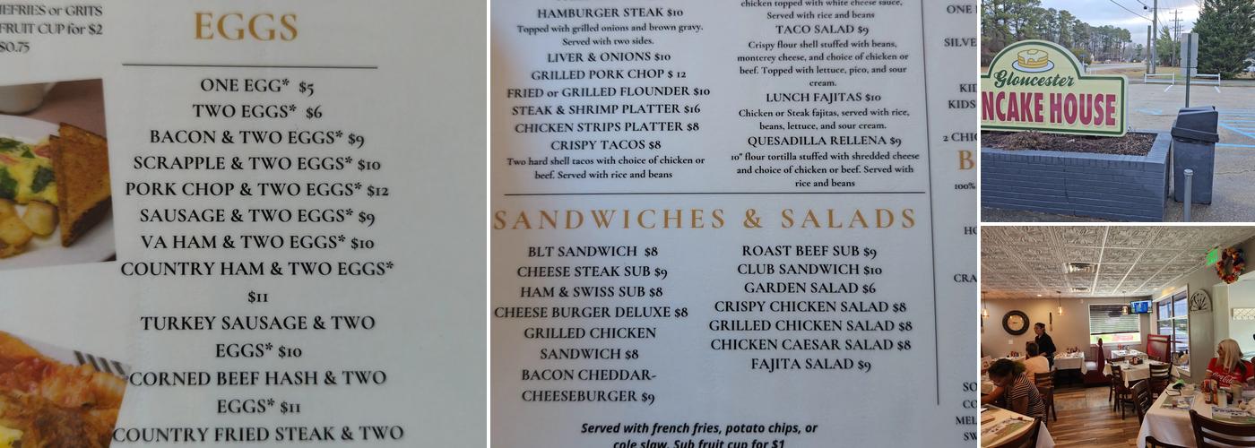 Gloucester Pancake House Menu