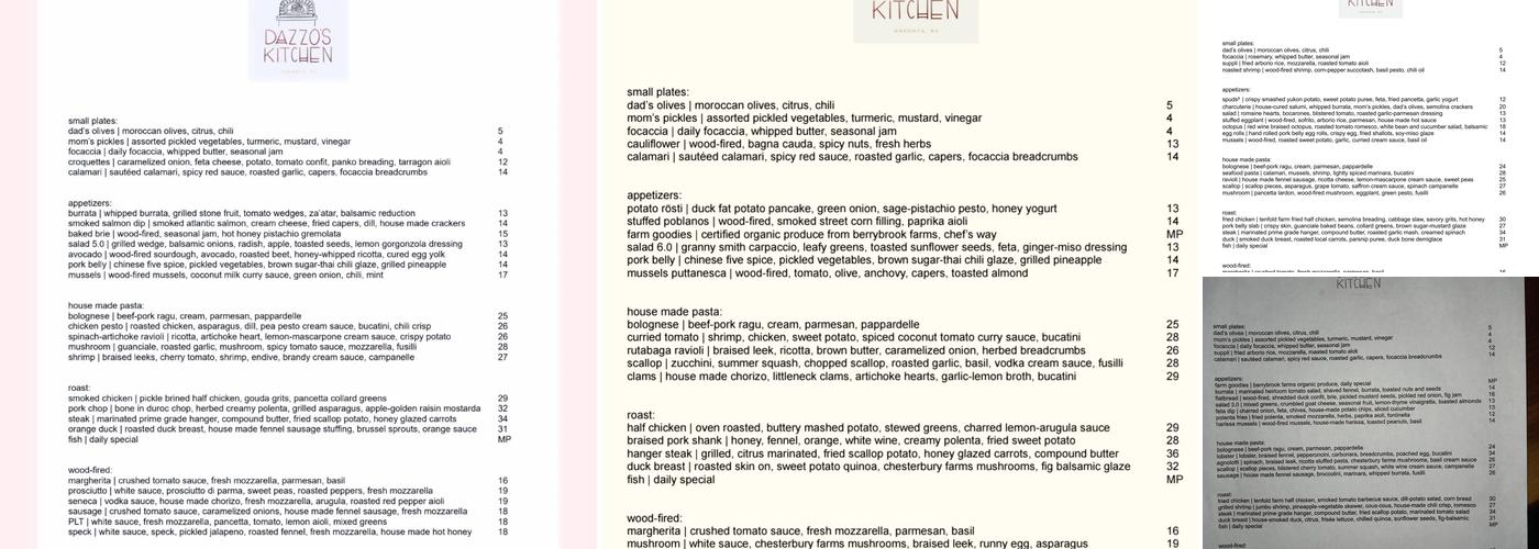 Dazzo's Kitchen Menu