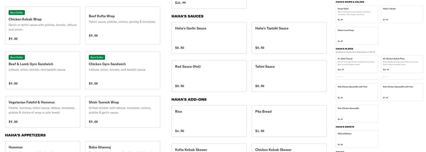 Haha's Kebab's and Shawarma Menu