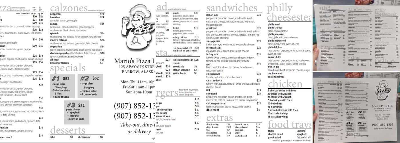 Mario's Pizza Menu