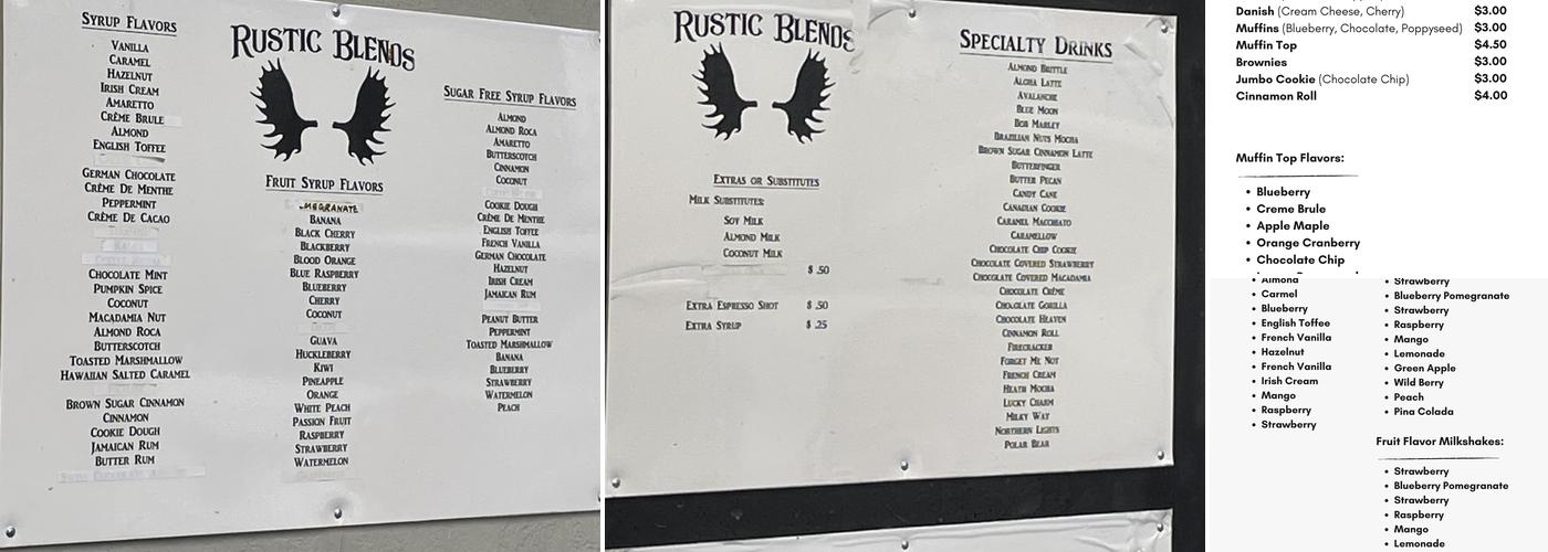 Rustic Blends Menu