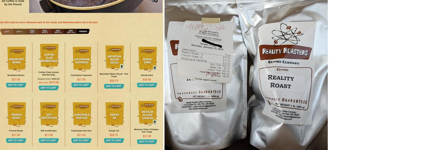 Reality Roasters Coffee Co Menu