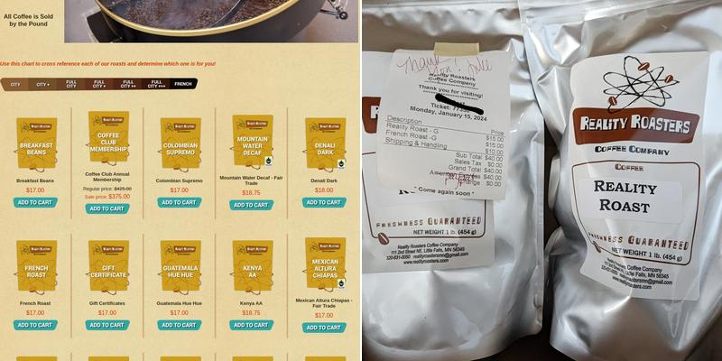 Reality Roasters Coffee Co Menu