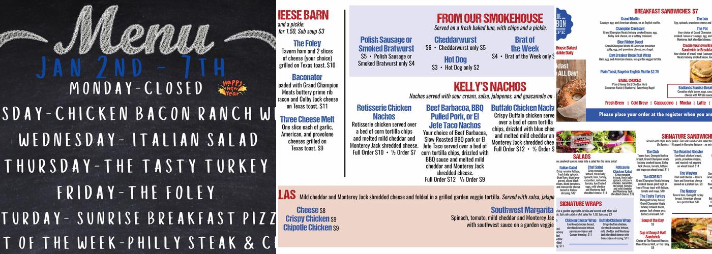 Blue Ribbon Cafe Menu