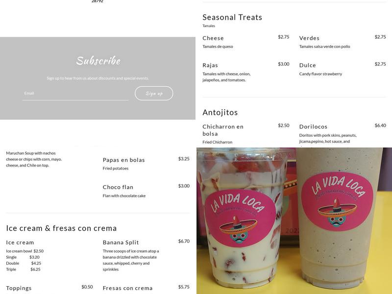 La Vida Loca LLC Menu