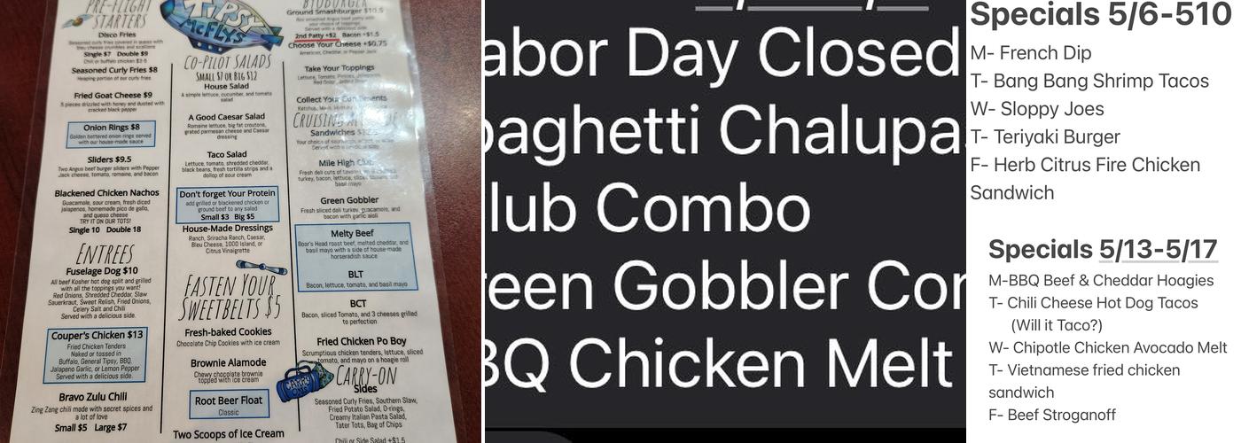 Tipsy Mcfly's Menu