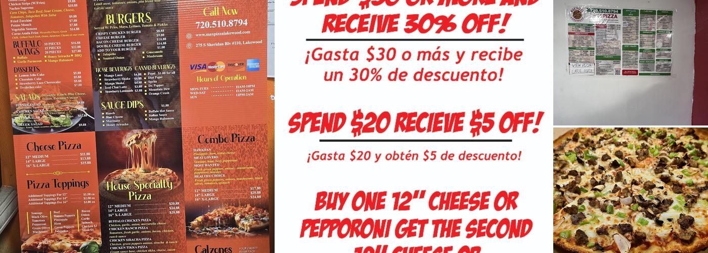 Max Pizza Menu