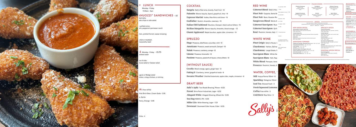 Sally's Apizza Menu