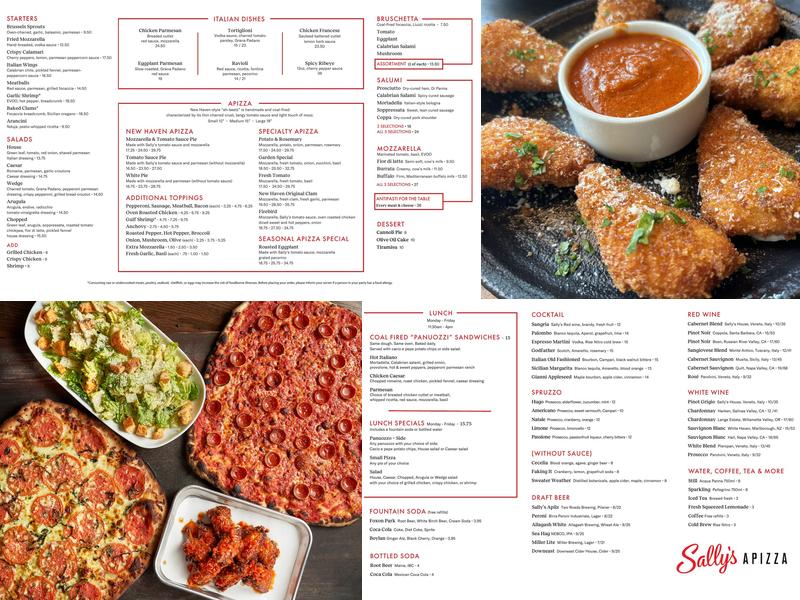 Sally's Apizza Menu