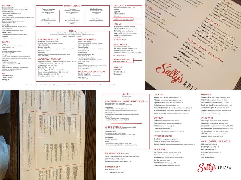 Sally's Apizza Menu