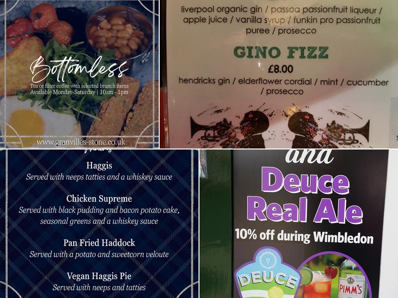 Granvilles Restaurant & Music Bar Menu