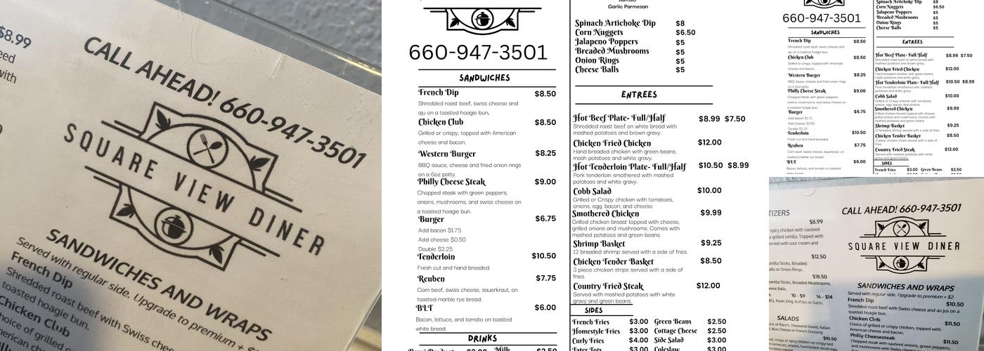 Square View Diner Menu