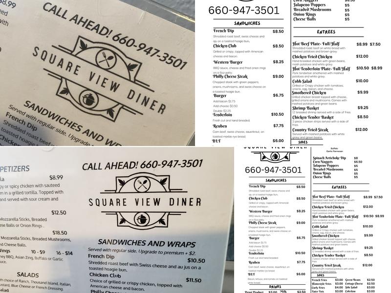 Square View Diner Menu