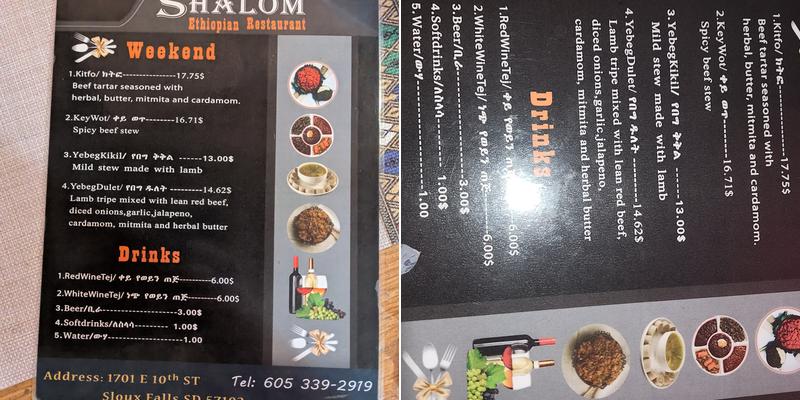 Shalom Coffee House and Restaurant Menu