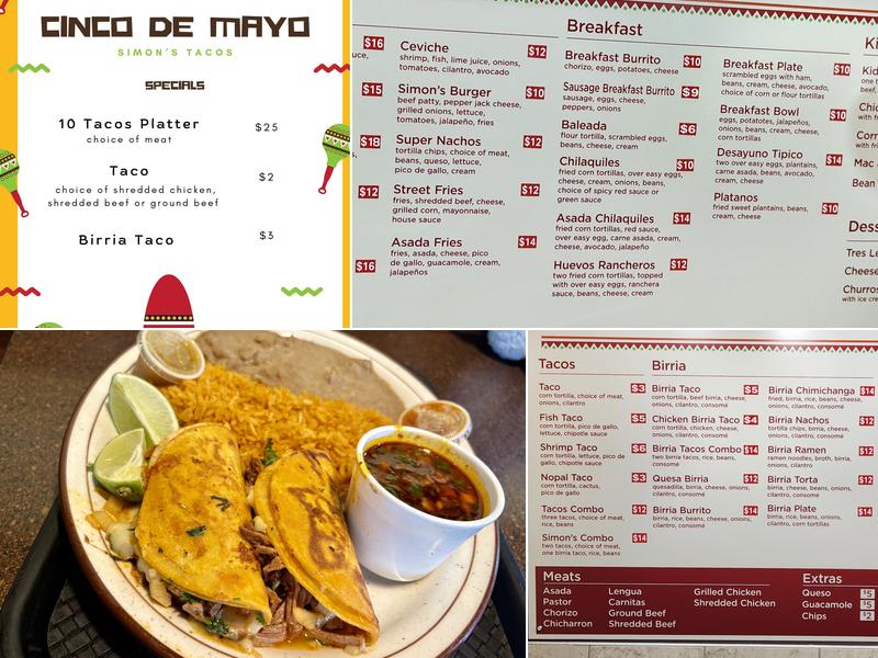 Simon’s Tacos Menu