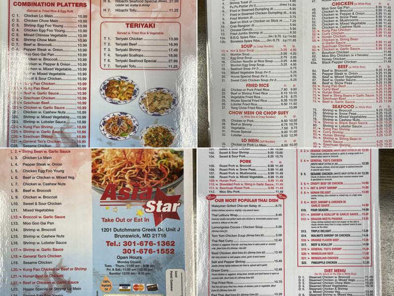 Asia Star Menu