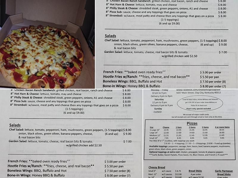 Knox Family Pizza Menu