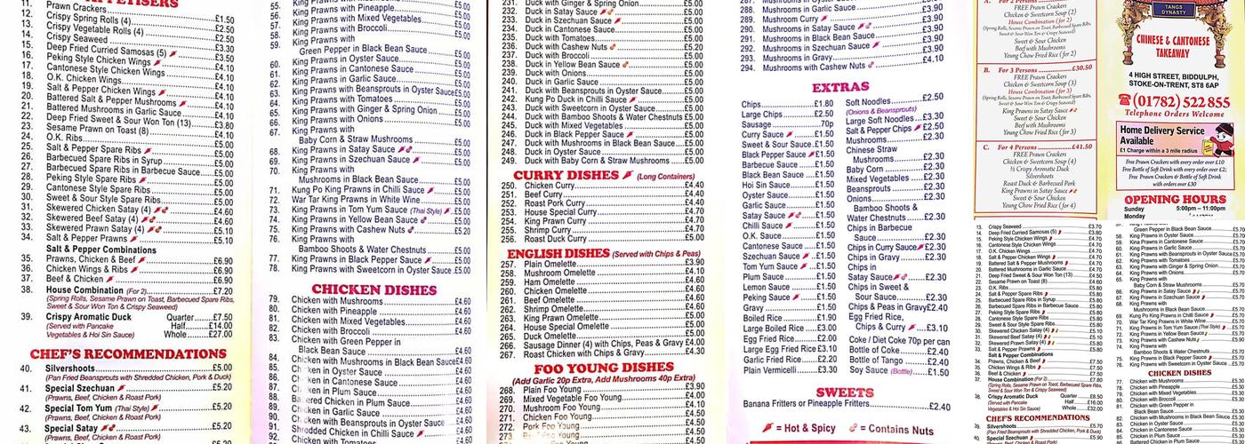 Tangs Dynasty Takeaway Menu