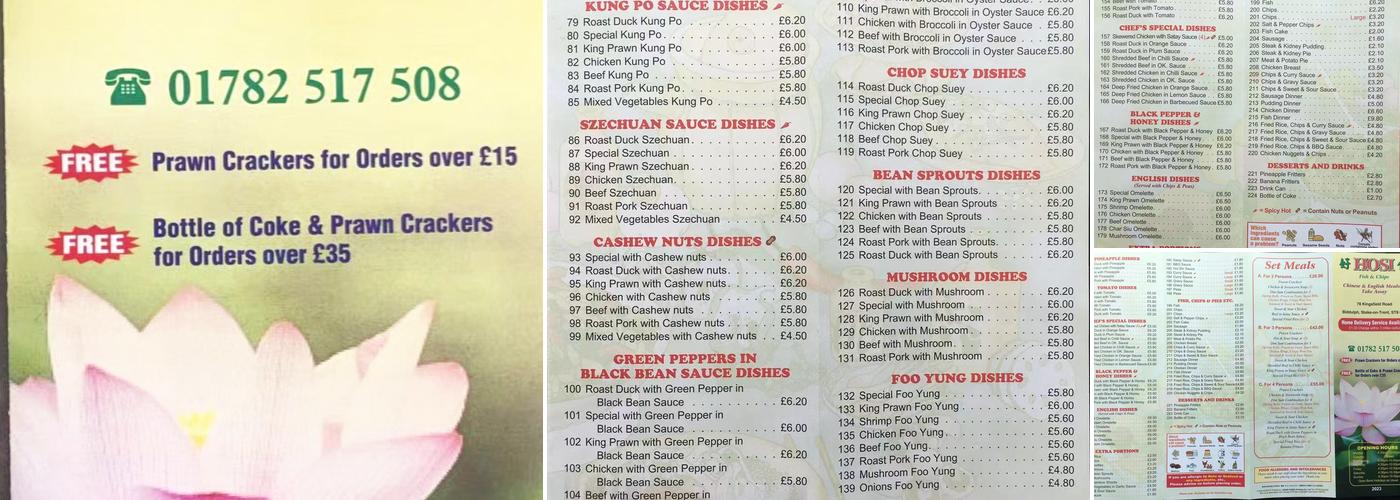 Hosi Fish Chips and Chinese Take Away Menu