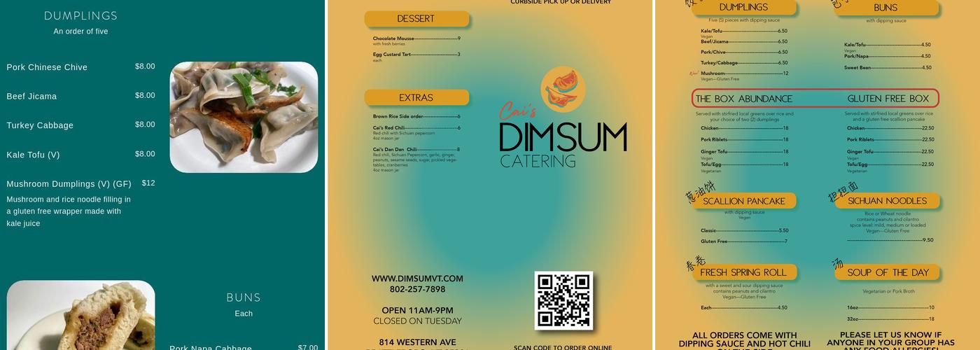 Cai's Dim Sum Catering Menu