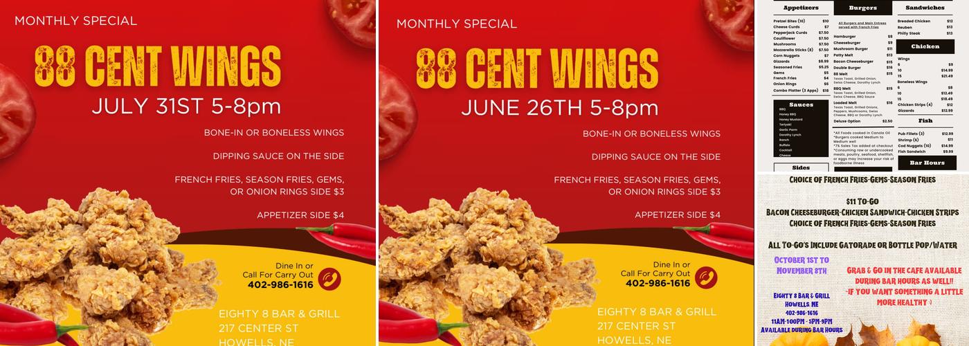 Eighty8 Bar & Grill Menu