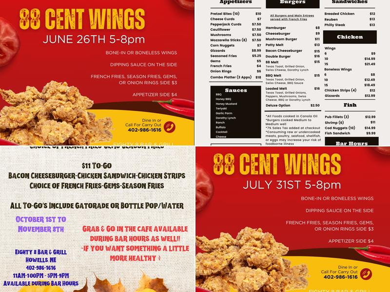 Eighty8 Bar & Grill Menu