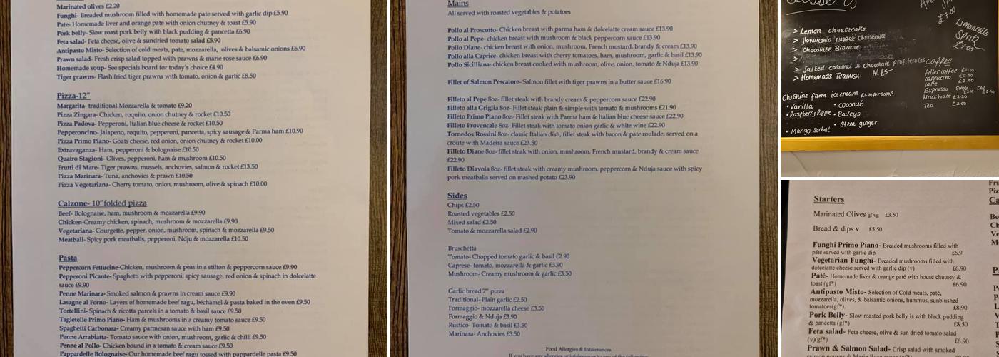 Primo Piano Ristorante & Pizzeria Menu