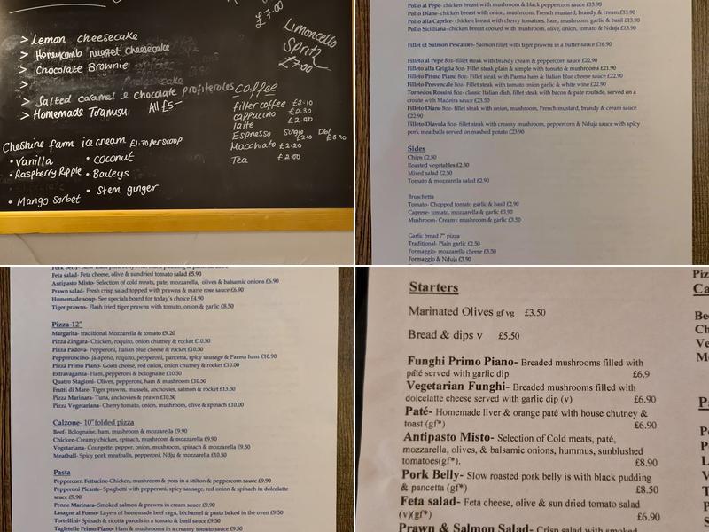 Primo Piano Ristorante & Pizzeria Menu